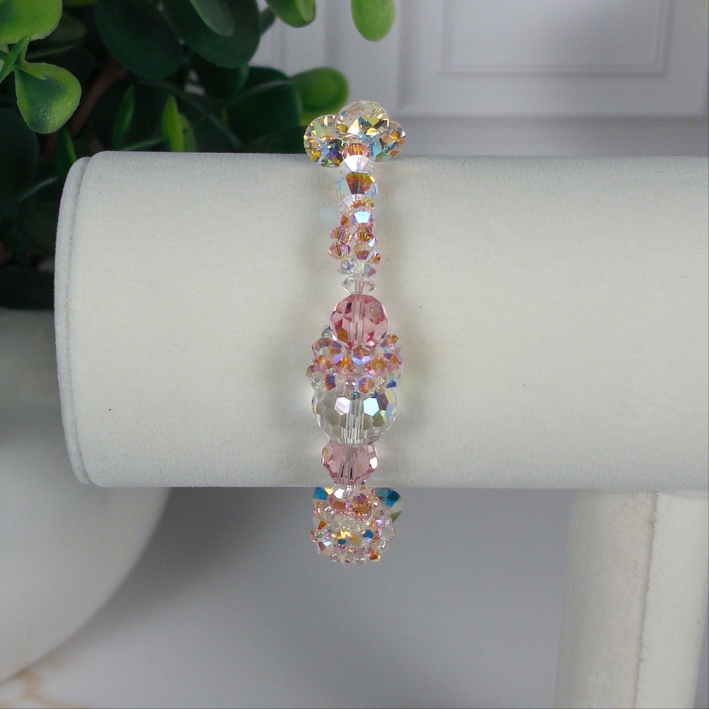 Swarovski Crystal Pink AB Butterfly Beaded Bracelet Iridescent Magnetic Clasp